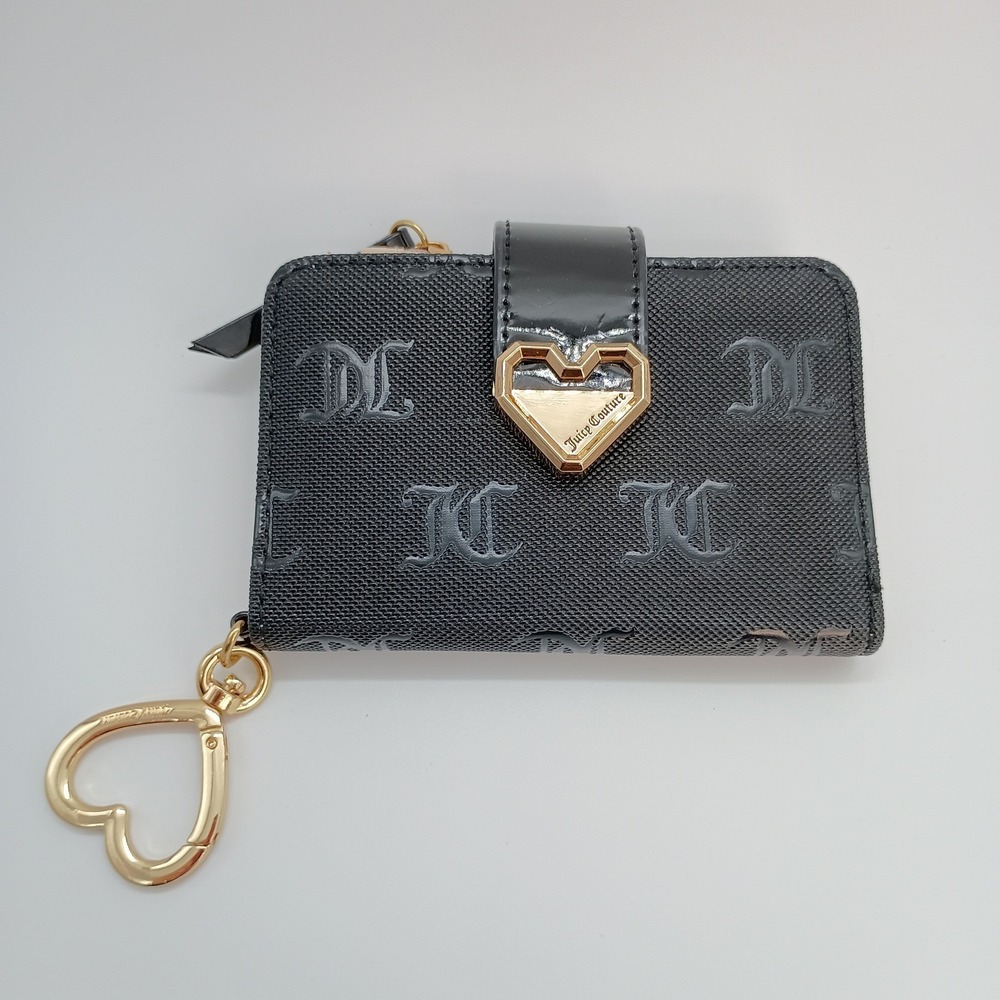 Juicy Couture Black Monogram‎ Bifold Wallet Heart Logo Clasp Keychain